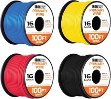 16 Gauge Primary Automotive Wire - 4 Roll Assortment Pack - 100 Ft of Copper ...