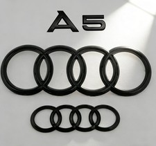 Für Audi A5 17-19 273MM+193MM V+H Kühlergrill Emblem Set Schwarz Glänz Ringe