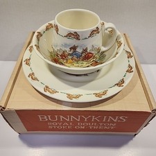 Vintage Royal Doulton Easter Bunnykins 3 Piece Set Fine Bone China Plate Bowl..