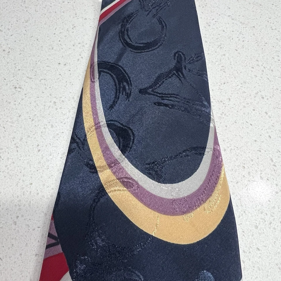 Corbata abstracta vintage Ketch para hombre años 80 roja amarilla azul 54”x3,75” poliéster Foto 4 de 4