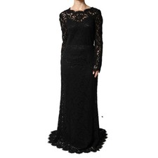 DOLCE & GABBANA Dress Black Lace Long Sleeves Cotton Maxi IT46/US12/XL 12500usd