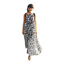 ZARA Size XS  Ivory swing long dress crinkle NWT party Black sale sundress NEW