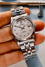 Tudor Prince Date-Day 76214 Diamond Linen Dial 18k WG Bezel 36mm SERVICED