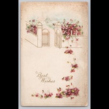 Postcard Best Wishes Floral Gate Design Made in USA