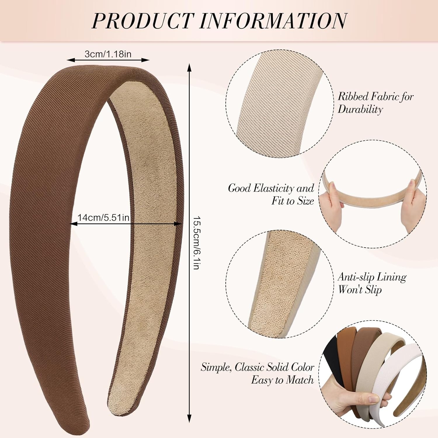 obeoby Headbands for Women, Wide Headband Trendy Non Slip Hair Brown Series 