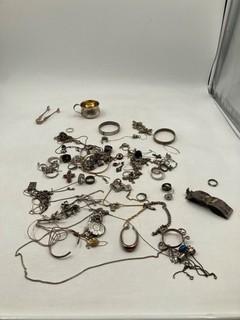 LOT OF 618.0 GRAMS WITH STONES OF .925 STERLING SILVER & STERLING PLEASE READ