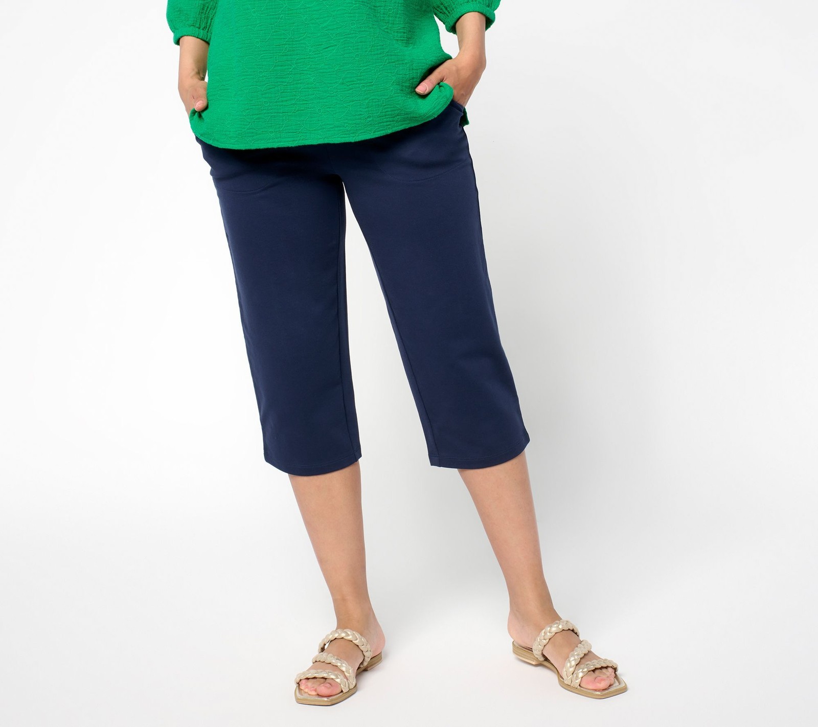 Denim & Co. Women's Petite Pants PS EasyWear French Terry Capri Blue A689890