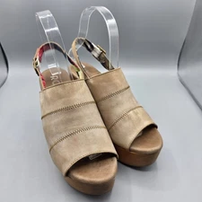 ROAN by Bed Stu Labadee Sandals Womens 6.5 Tan Leather Wedge Platform Wood Heel