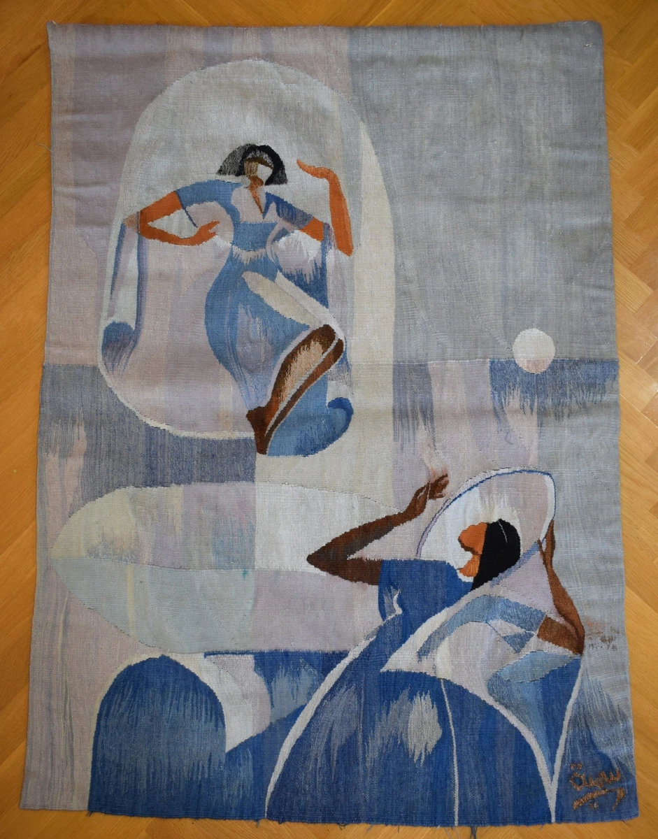 Grande Tapisserie Murale éléphant Patchwork Bleu - Broderie Main Ethnique Inde 150x100 Cm