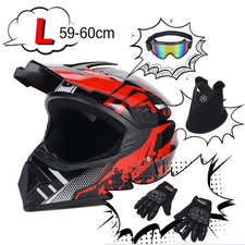 Adult Motocross Helmet DOT Off Road Bike ATV Helmet w/ Goggles/ Gloves / Mask L