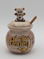 Vintage Treasure Craft Pottery Honey Jar Pot USA Handcrafted Stoneware Bear
