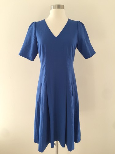 Neu Jcrew Kurzarm V-Ausschnitt Plissee Anzug Arbeit Schlag Kleid Büro blau Gr. 6 - Bild 3 von 7