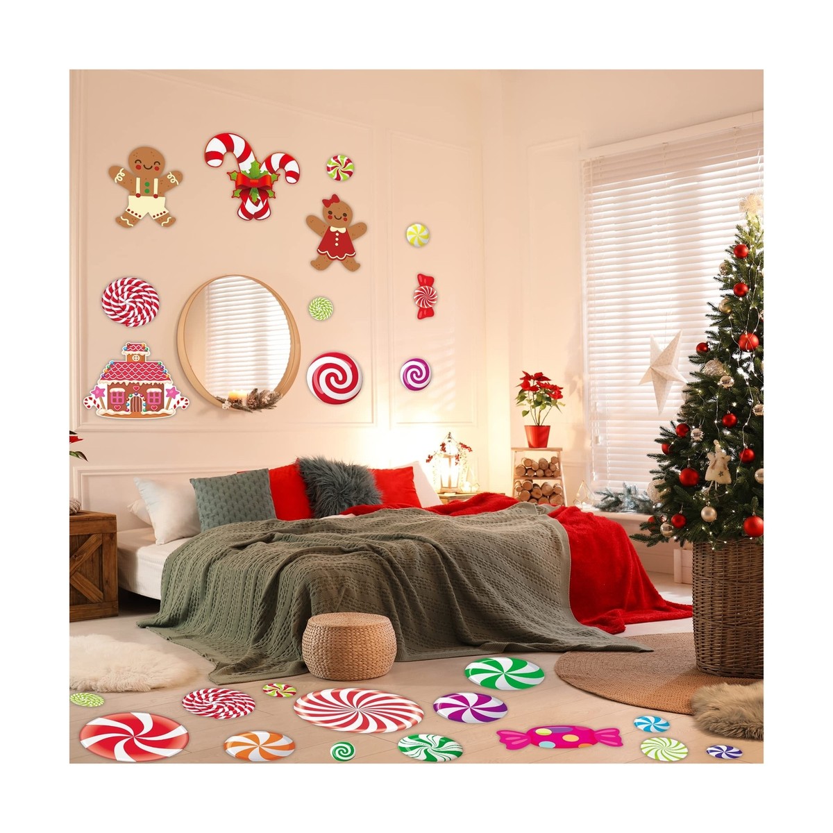 77 PCS Christmas Candy Wall Decals | Peppermint Floor Stickers For Candyland Party Decor