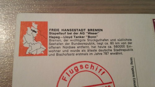 Postkarte Werft AG Weser Hapag Lloyd Tanker Bonn 08.08.1982? STEMPEL gel_3 - Bild 4 von 7