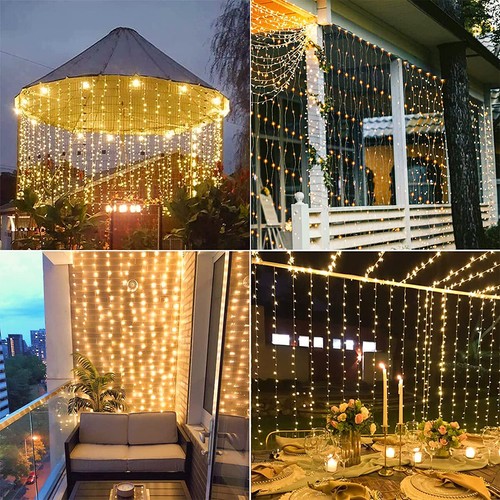 Solar Curtain Fairy String Lights Hanging Gazebo Patio Garden Waterfall Lights - Picture 4 of 33
