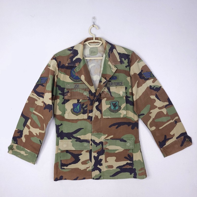 Air Force Military Button Up Jacket Wing Combat Coat S Long Camouflage Pockets