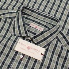 Luciano Barbera NWT Casual Button Down Shirt Size L in Green Plaid 100 Cotton