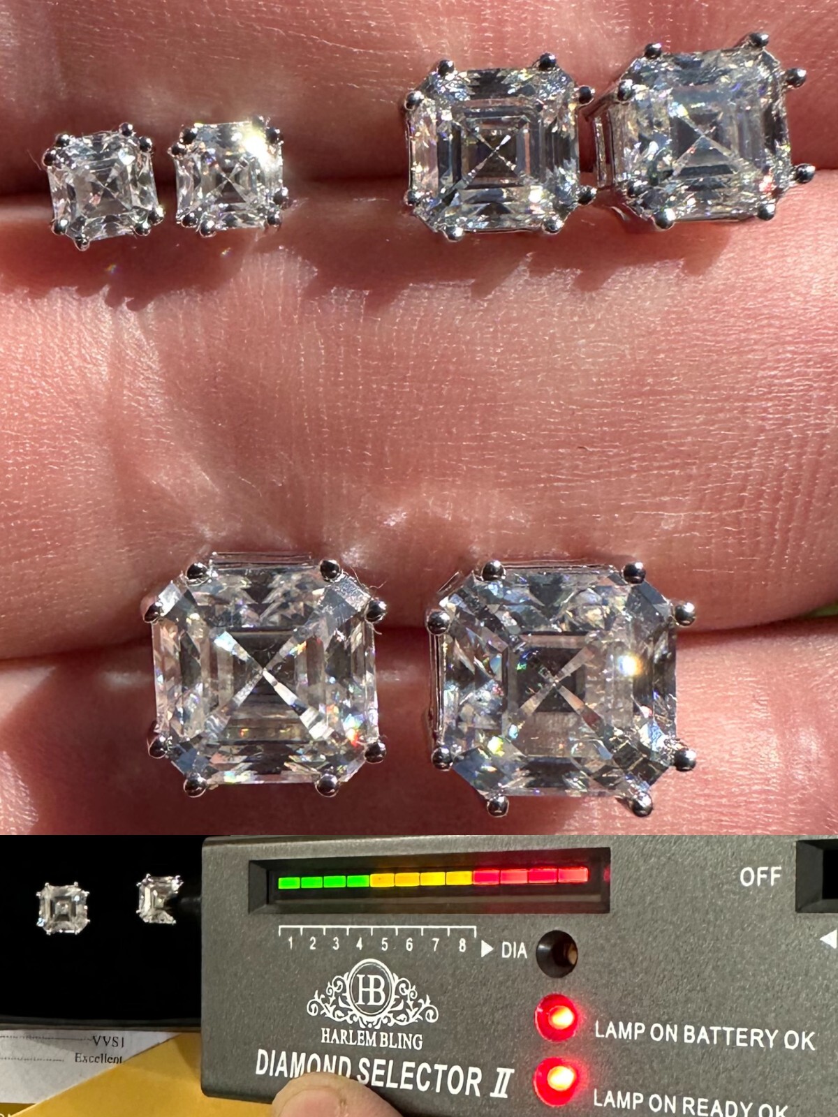 Pendientes de tachuelas de moissanita real corte cuadrado plata 925 destornilladores 4 mm-8 mm