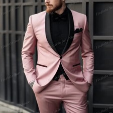 Men's Suit Slim Fit Pink Shawl Lapel Blazer Tuxedo Wedding Groom Prom 2 Piece