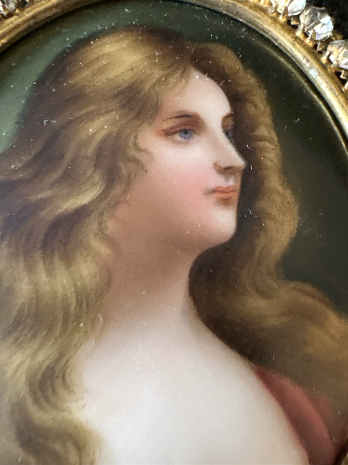 Antique Miniature Portrait On Porcelain Painting. Framed .Hand Painted