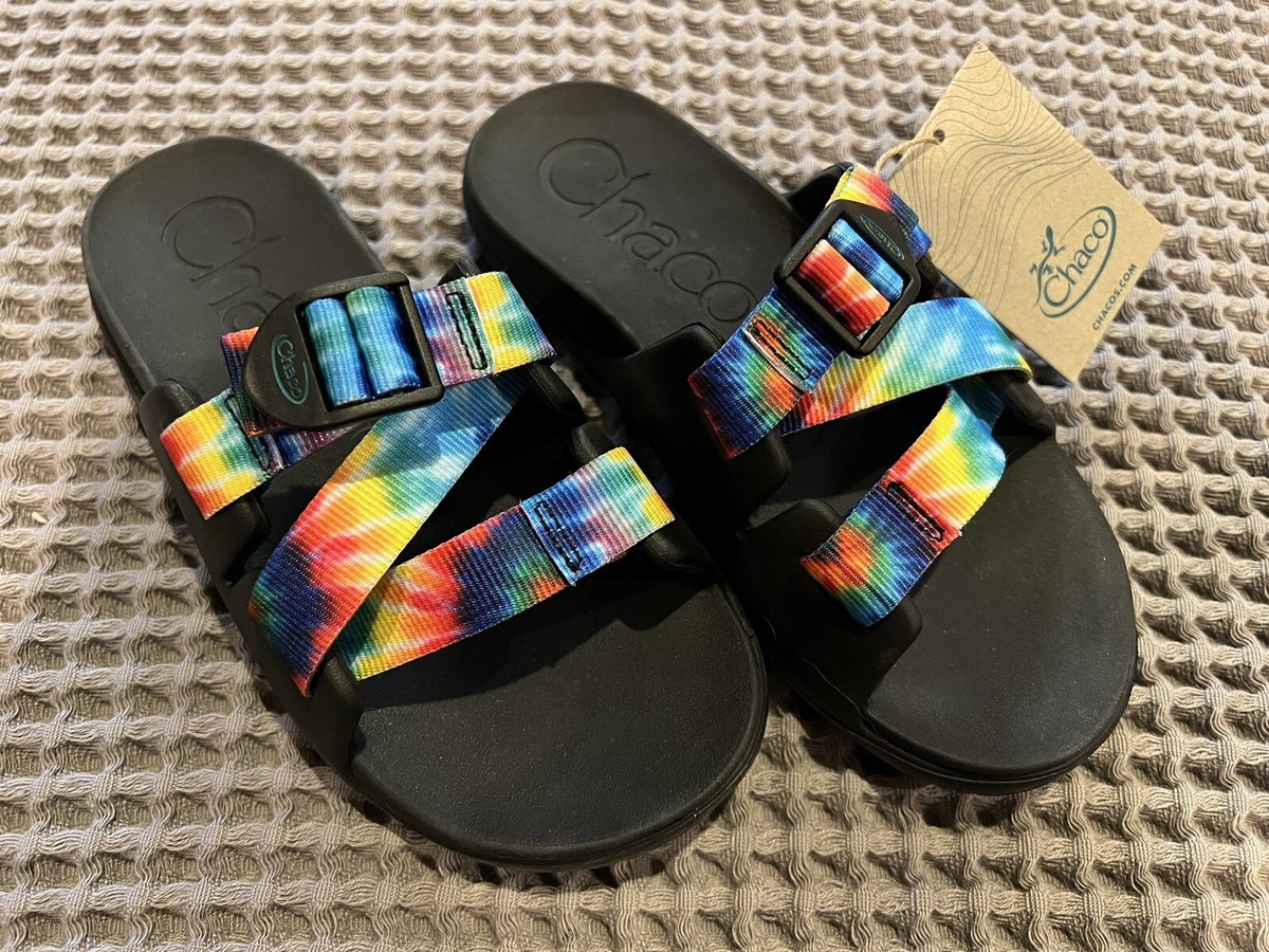 NWT! Chaco Chillos Sandals Big Kid Sz Dark Rainbow tie dye Nylon
