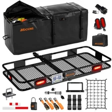 Mockins 60"x20"x6" Hitch Cargo Rack with 20 Cu.Ft. Cargo Bag, Rear Lights