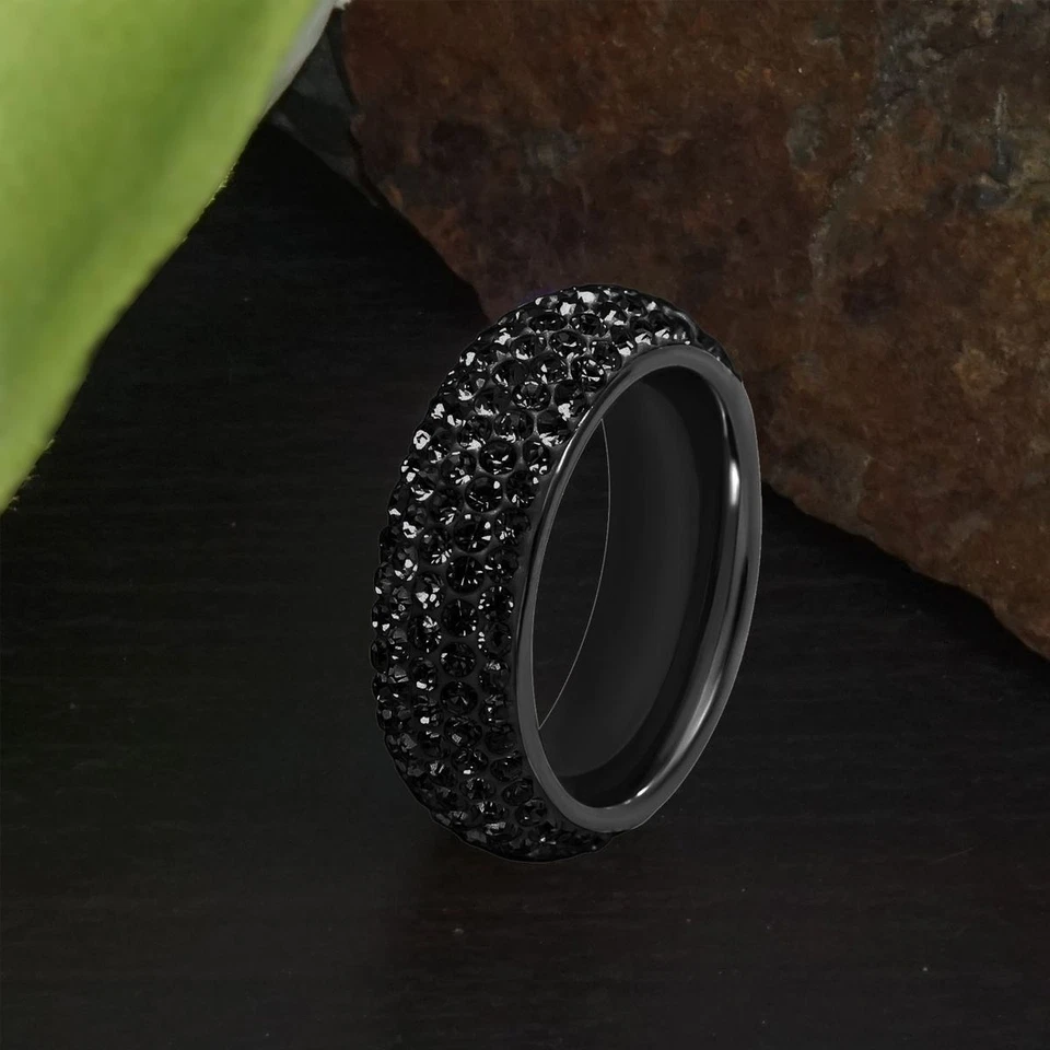 eleganter Edelstahl Ring Strass Stein Zirkon Fingerring Glitzer schwarz unisex - Bild 4 von 4