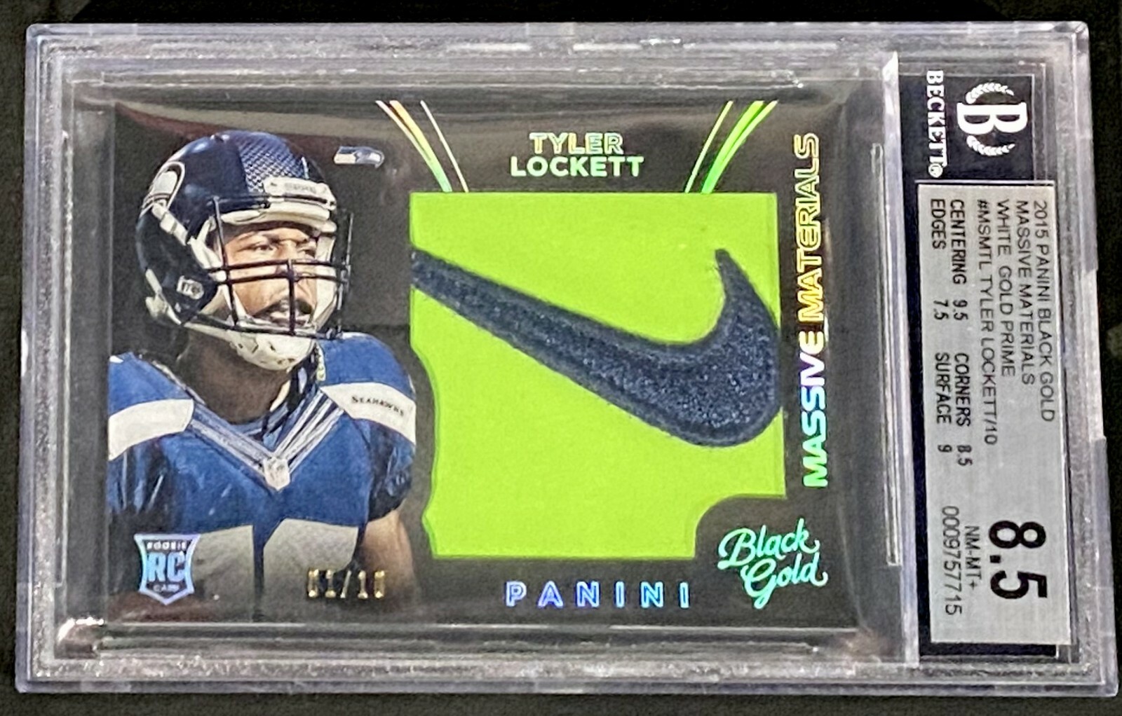 Tyler Lockett Panini Black Gold Massive Materials #TL White Gold Prime