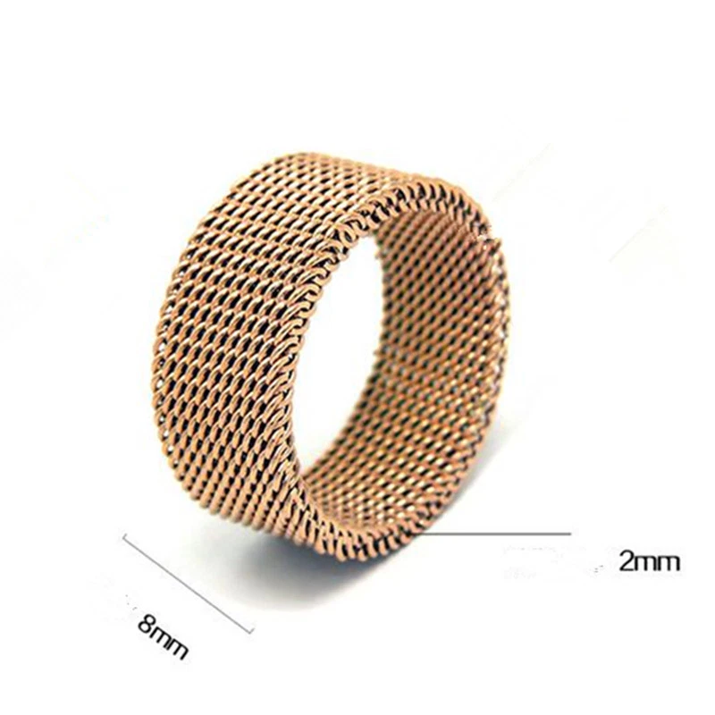 Banda de cinturón de malla rellena de oro rosa para hombre y mujer anillo de acero de titanio talla 6/7/8/9/10 Foto 3 de 4