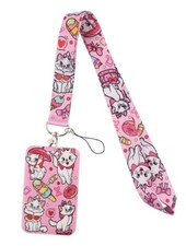 The Aristocats Marie Cat Cartoon Themed Lanyard ID Badge Holder Keychain Pink