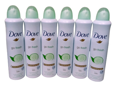 6 x Dove Antiperspirant Body Spray  Go Fresh Cucumber & Green Tea 250ml/8.45oz