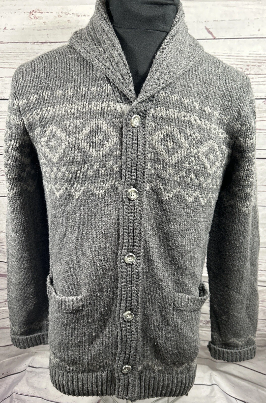 Eddie Bauer Men's Grey Button Cardigan Wool/nylon Size L