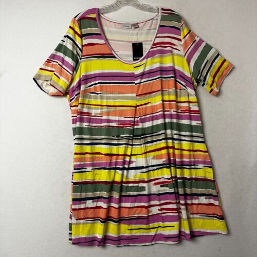 Avenue dress sz 26/28 watercolor stripe short sleeve tunic colorful spring NWT