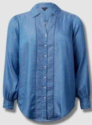 Torrid Tencel Pintuck Long Sleeve Shirt Medium Wash Blue 2 2X 18 20 #G40123