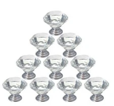 10Pcs Crystal Glass Cabinet Knob Diamond Shape 30mm Drawer Cupboard Handle Pull