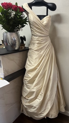 Wtoo Watters Wedding Dress Style Mermaid Long Formal Ivory Size 6 Off Shoulder - Picture 3 of 10