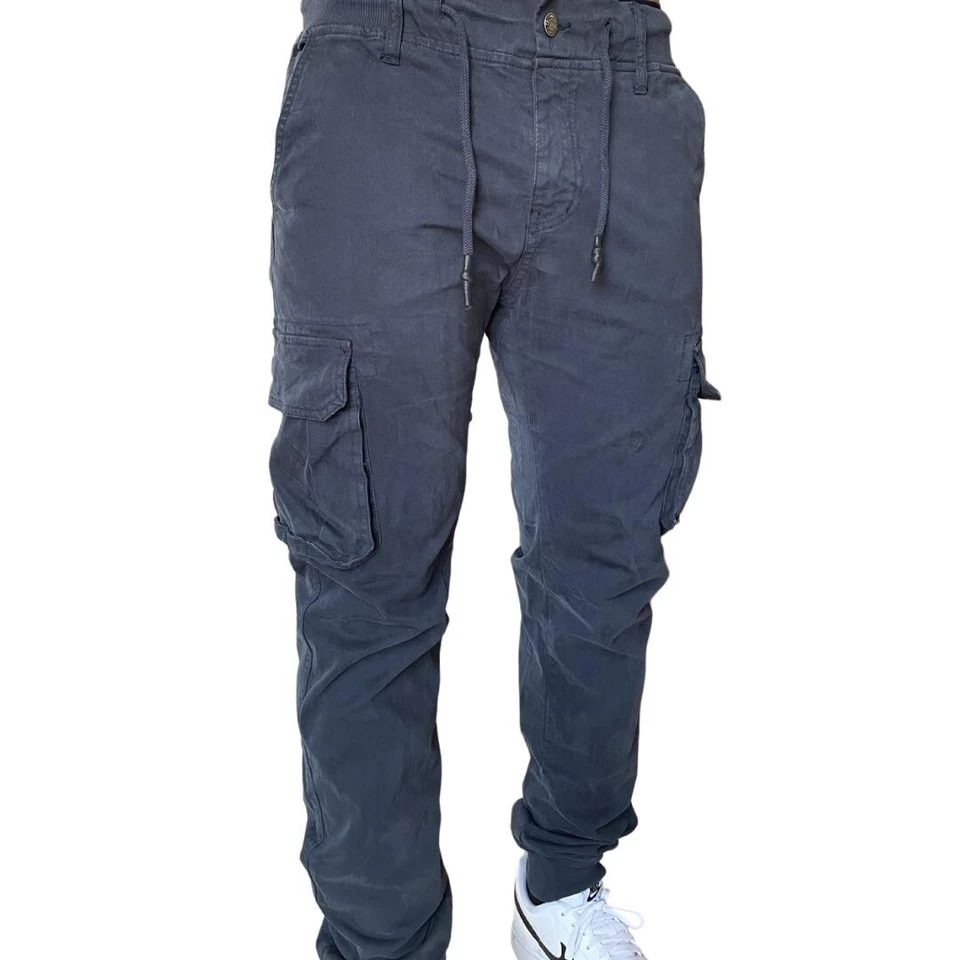 Pantaloni cargo uomo regular elasticizzati con tasconi cotone tasche laterali 52 - Immagine 3 di 4