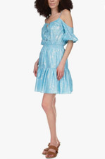 MICHAEL MICHAEL KORS Foil-Print Cold-Shoulder Dress in Turquioise S