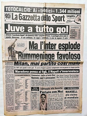 La Gazzetta Dello Sport Du 20 Septembre 1986 – Italie Mondial 82, Juventus, Inter – Original