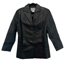 Clio Black 100% Leather Y2k Button Front Jacket 8