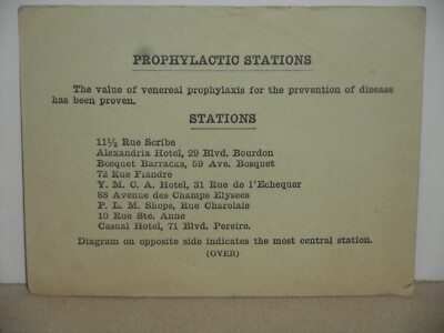 WW1 US ARMY Emergency Venereal Prophylactic Stations Map 11 1/2 RUE SCRIBE PARIS