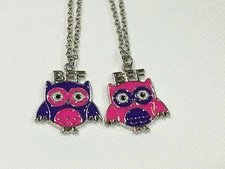 BFF Best Friend Bright Pink owl & Purple Owl Charm 2 Necklaces, 2 Pendants