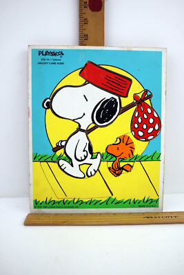 Vintage 7 Piece Wooden Puzzle 1965 Snoopy Come Home w/Woodstock #230-19