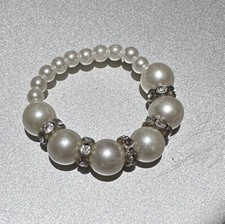 Pearl Silver Infant Baby Pearl Bracelet Small 0-12M 3.5  Long Elastic