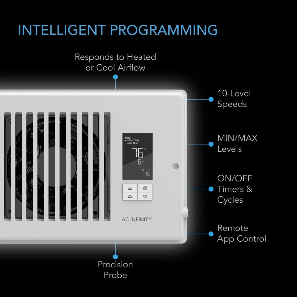 AIRTAP T6 白色静音寄存器增强风扇,加热/冷却 6 x 10 英寸寄存器 — 第 3/4 张图片