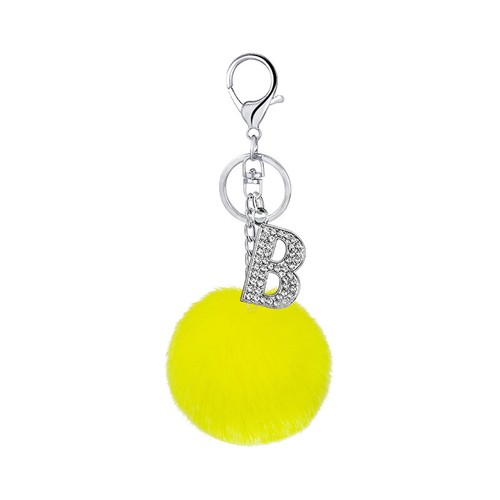 Fluffy Fur Ball A-Z Letters Keyring Keychain Pompon Handbag Pendants Key Rings - Picture 22 of 46