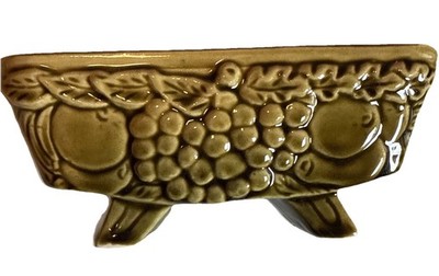 MCM Olive Green Pedestal Footed Small Rectangular Planter Glossy Ceramic VTG