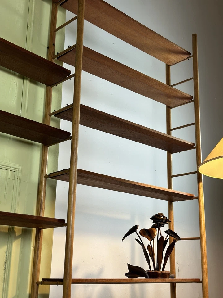 Bespoke Mid Century Modular Beech & Teak Shelving System Bookcase Shelf Ladderax - Image 3 of 4