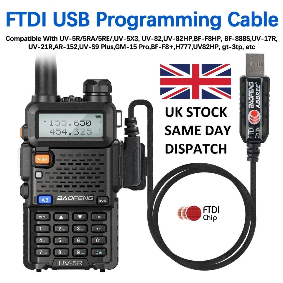 UK RADIO CABLES FTDI USB Programming Cable Quansheng UV-K5UV-K5 UV-K6 UV-5R+ KENWOOD Baofeng HAM