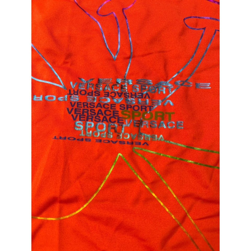 Camiseta sin mangas Versace Sport naranja vintage con un hombro estampado gráfico metálico talla S Foto 4 de 4
